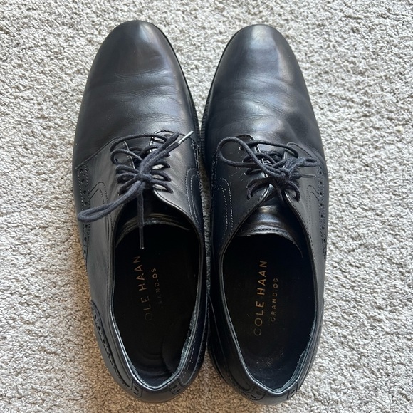 Cole Haan C23783 Mens Size 9.5 Grand OS Oxfords Plain Toe Black Leather Shoes - Picture 4 of 7